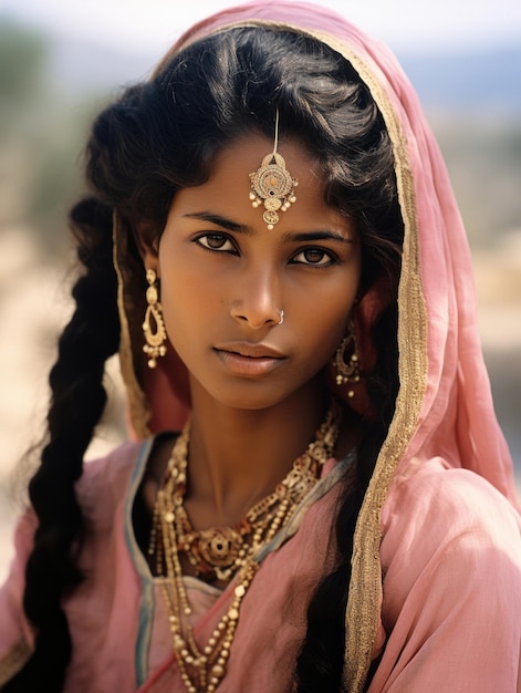 Photo ancienne photographie couleur d'une femme indienne du début des années 1900