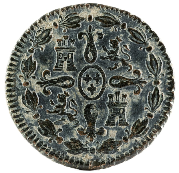 Ancienne pièce de monnaie espagnole en cuivre du roi Carlos IV.