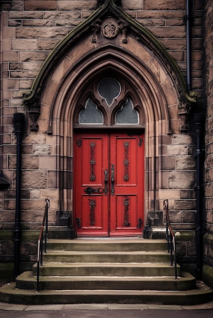 Ancienne porte ancienne rouge de la cathédrale gothique ai générative