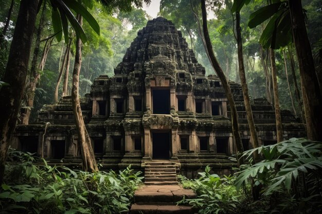 L'ancienne porte du temple dans la forêt luxuriante