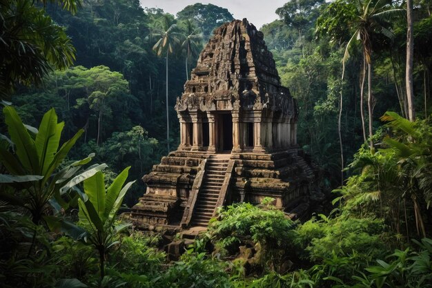 L'ancienne porte du temple dans la forêt luxuriante