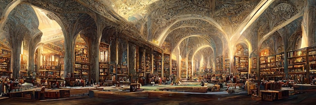 L'ancienne salle majestueuse de la bibliothèque. Belle salle d'apparat avec colonnes et plafonds voûtés