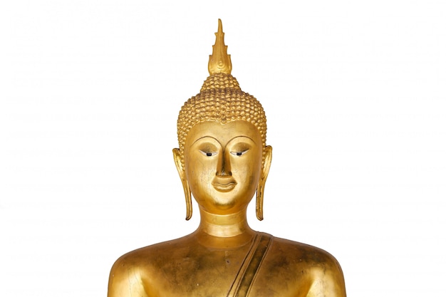 Ancienne statue de Bouddha doré isolée