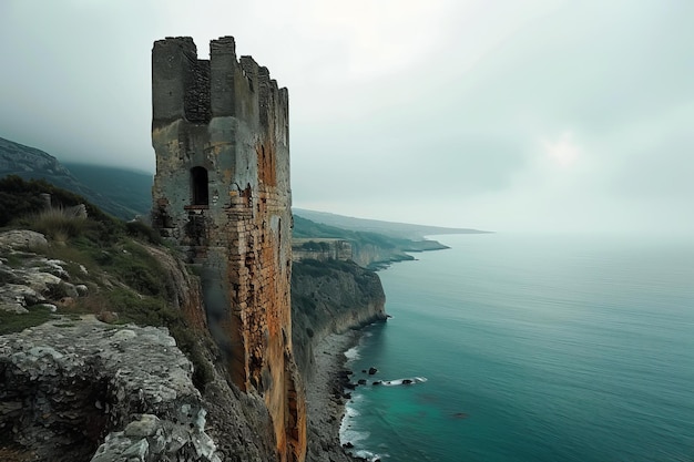 Photo l'ancienne tour de la falaise génère ai