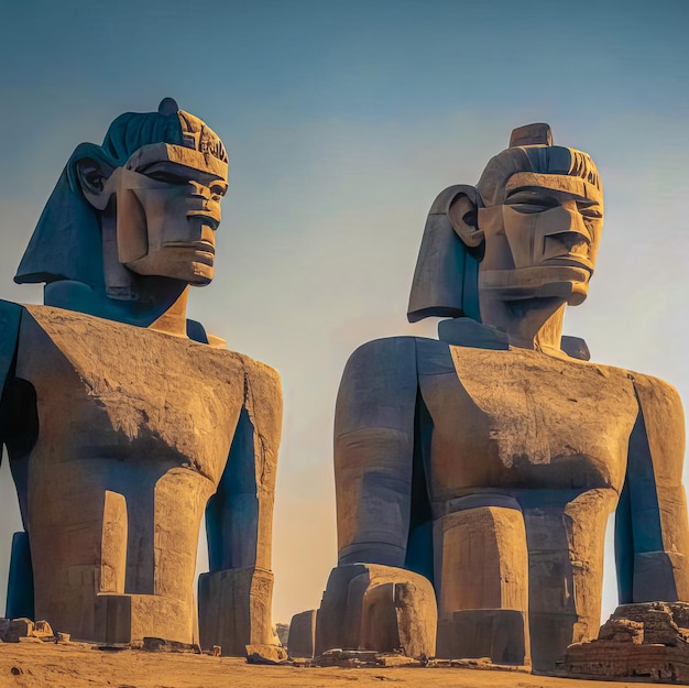 Les anciens Colosses deux énormes statues en pierre civilisation ancienne Égypte