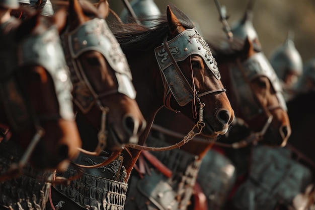 Photo les anciens soldats chinois montaient à cheval pour diriger les troupes en guerre.