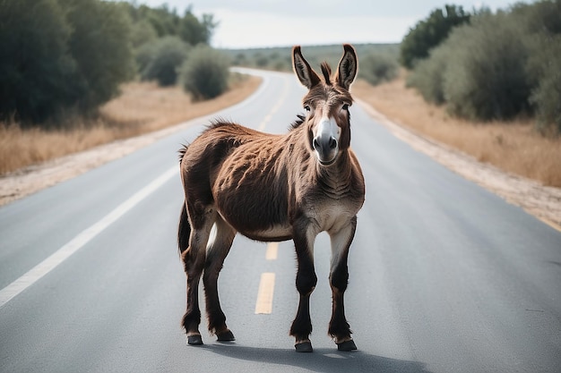 Un âne drôle sur la route