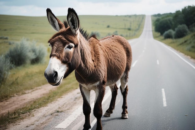 Un âne drôle sur la route