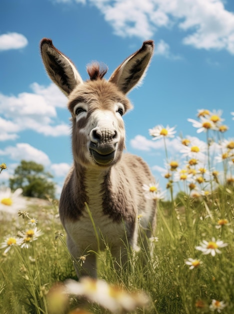 Un âne mignon et heureux un jour d'été