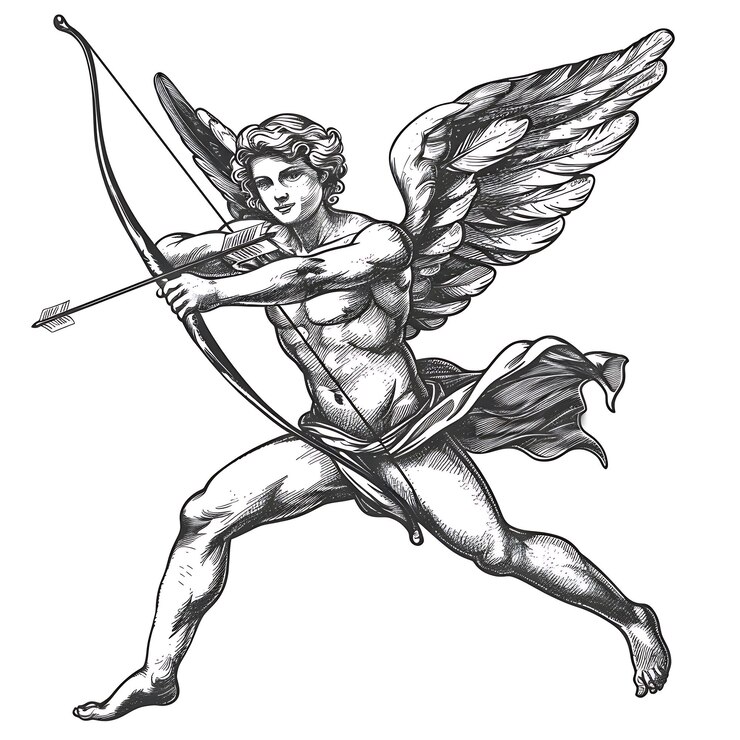 Photo un ange avec un arc et une flèche pointant vers la droite