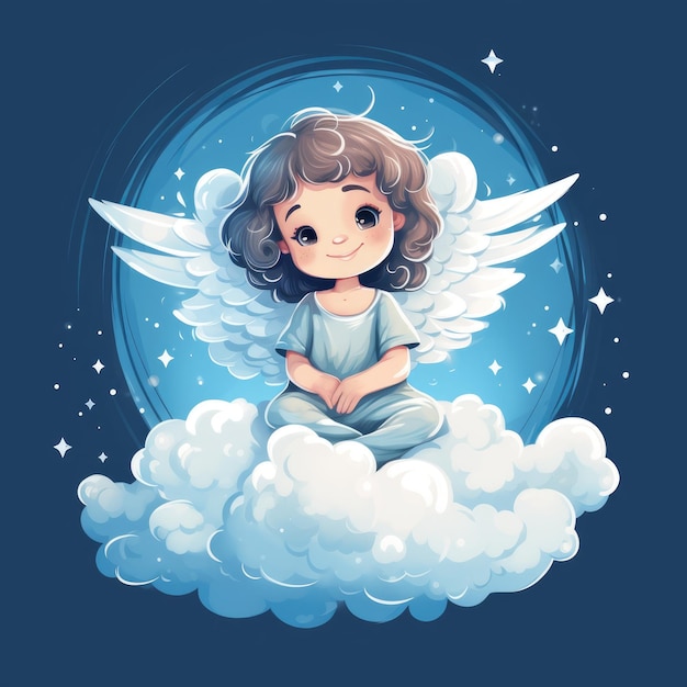 Un ange de dessin animé sur un nuage