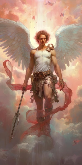 Photo un ange avec une épée et un ange tenant une épée