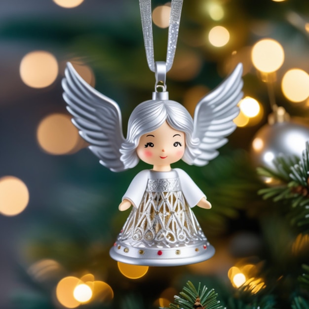 Un ange jouet fait à la main sur l'arbre de Noël