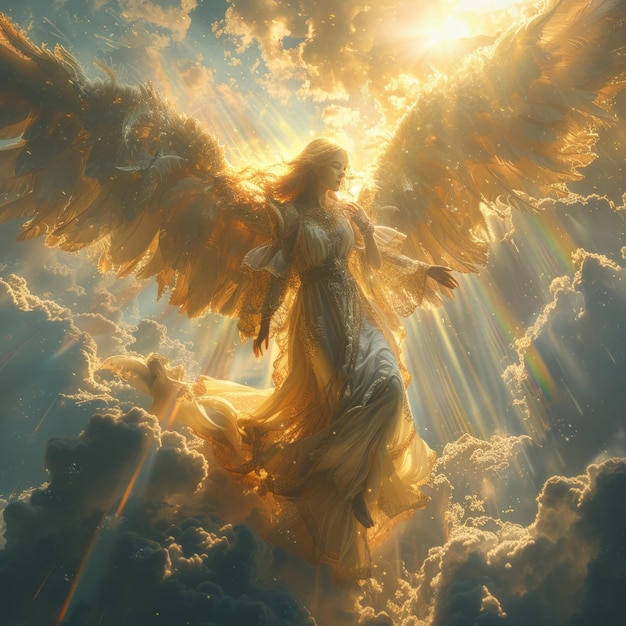 Ange magnifiques photos d'illustration avec une grande paire d'ailes et halo lumineux