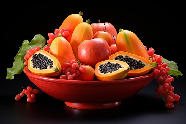 Angle élevé du bol de fruits avec de la papaye