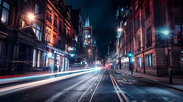 Photo angleterre manchester longue exposition de la rue de la ville la nuit ia générative