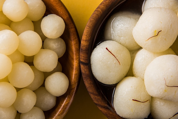 Angoori ou mini Rassgulla ou Rosogolla, célèbre recette sucrée bengali pour le festival Navaratri