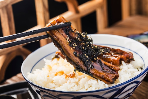 Anguille japonaise grillée avec bol de riz ou Unagi don