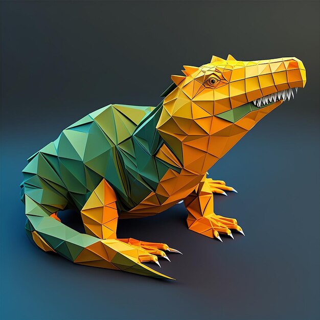 Photo animal alligator géométrique low poly coloré généré par l'ia