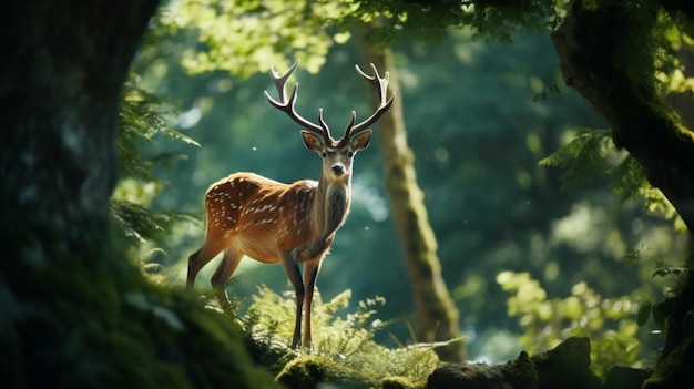 Animal cerf debout dans l'arbre Image générée par AI