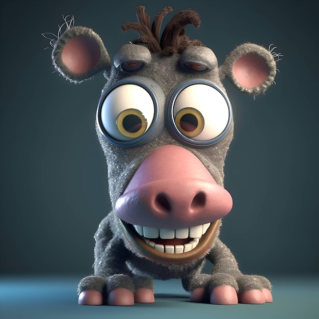 Animal de dessin animé avec une expression drôle sur son visage Illustration 3D