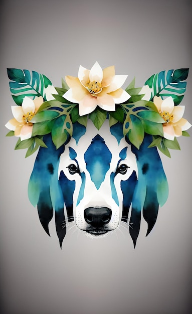 animal avec fleurs et feuilles illustration aquarelle