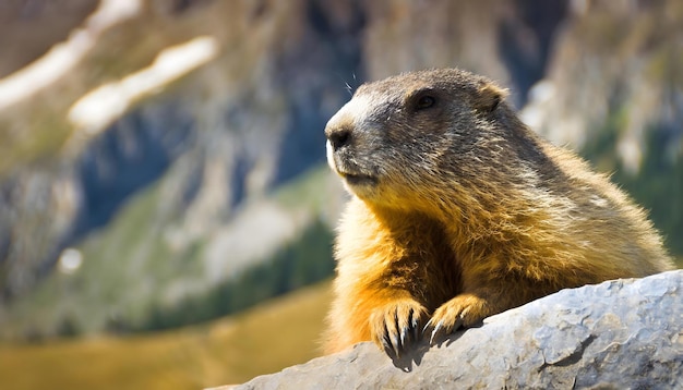 Photo animal jaune et noir perché sur le rocher ai générative