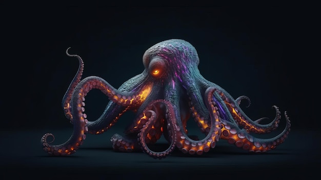 Animal kraken à vague psychique au néon créé avec la technologie générative ai