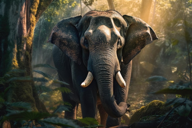 Animal Éléphant thaïlandais dans la forêt Générative Ai