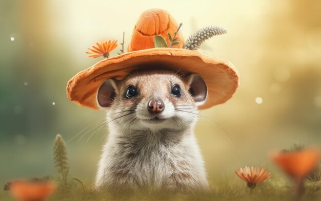 Animal mignon coiffé d'un chapeau