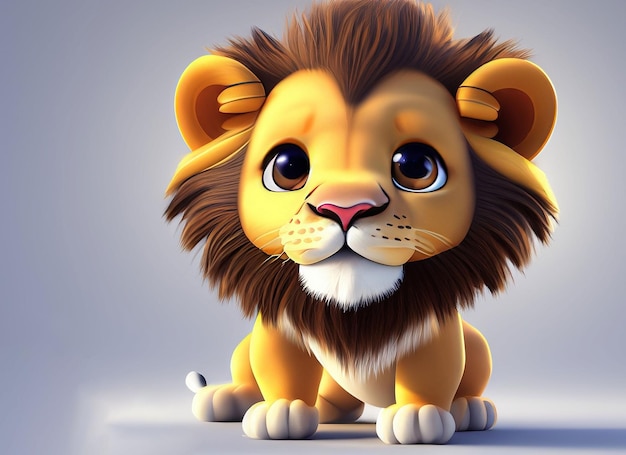 Animal mignon de dessin animé de lion 3D