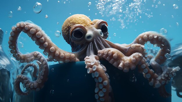 Photo un animal mignon portant des lunettes de soleil et assis dans un bain à remous avec des bulles