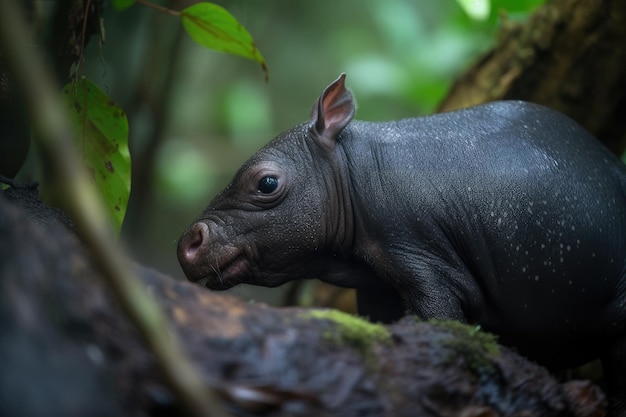 Animal nouveau-né avec sa mère entourée d'un cadre naturel créé avec une IA générative