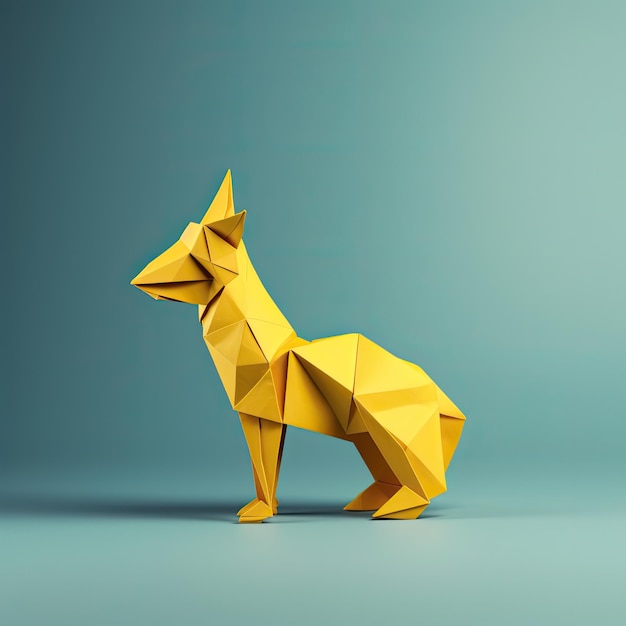Un animal en origami jaune avec un visage et un nez