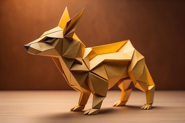 Animal origami en papier isolé sur un fond de couleur solide