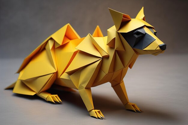 Animal origami en papier isolé sur un fond de couleur solide