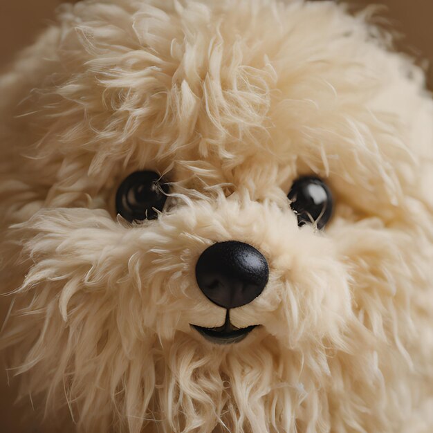 un animal en peluche avec un nez noir et un nez blanc