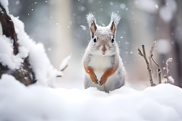 Animal Pictures écureuil gris et blanc sur un terrain couvert de neige