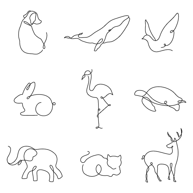 Animal png élément de logo ligne d'art ensemble d'illustrations d'animaux