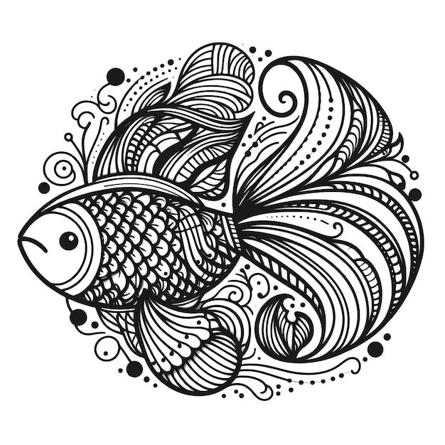 Photo animal de poisson noir et blanc avec un motif décoratif floral et ornemental de style mandala