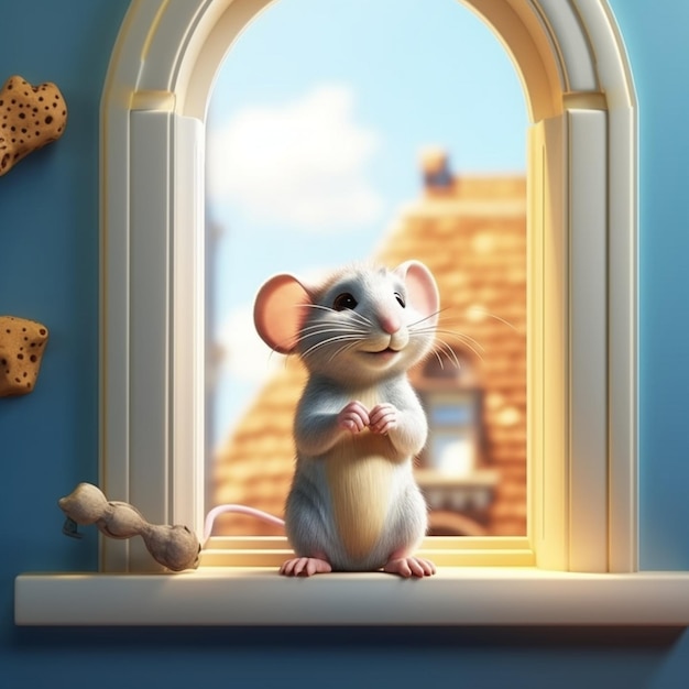 Animal de souris debout sur le dessin animé d'argile de fenêtre généré par l'IA