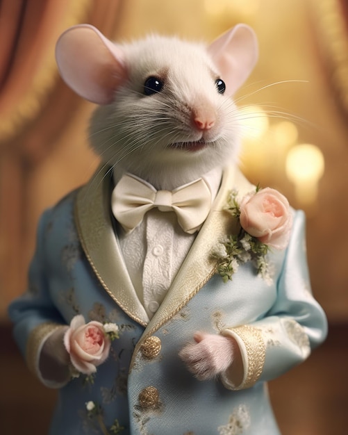 Animal de souris en tant que marié en costume IA générative