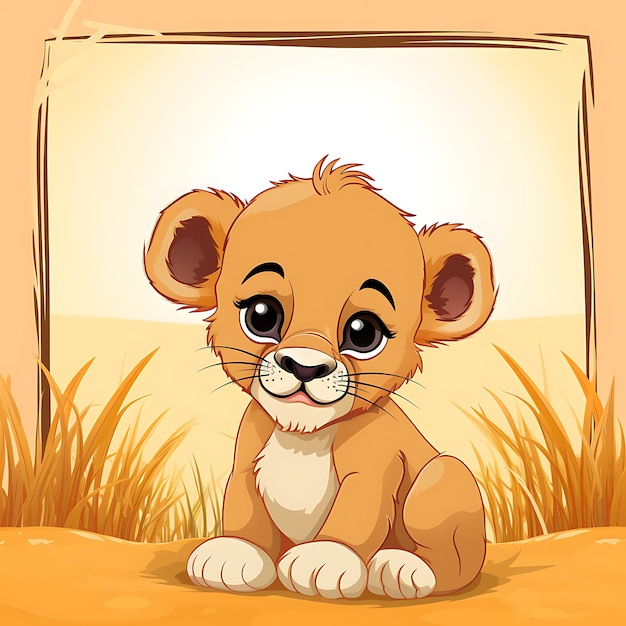 Animals Cadre d'un adorable lionceau à la ressemblance d'un adorable L 2D design créatif mignon
