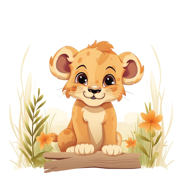 Animals Cadre d'un adorable lionceau à la ressemblance d'un adorable L 2D design créatif mignon