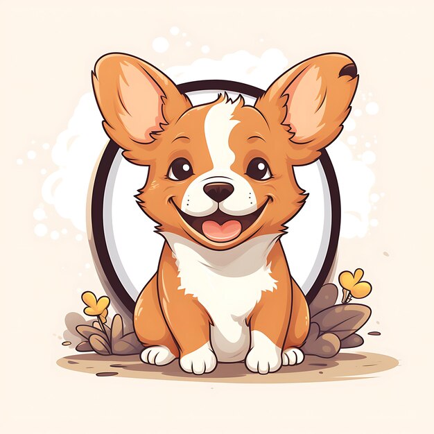 Photo animals cadre d'un mignon chiot corgi reflétant les oreilles vives d'un corgis et une conception créative mignonne en 2d