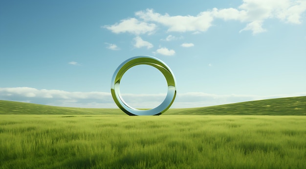 Animation 3D d'un anneau circulaire avec de l'herbe verte générative ai