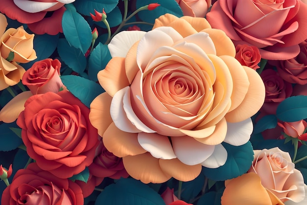 Animation 3D dans le style des roses bleues et blanches