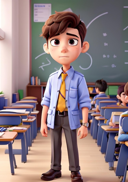 Animation 3D d'un jeune homme à l'école générée par l'IA