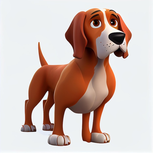 Animation 3D de personnage de chien de dessin animé mignon sur fond blanc