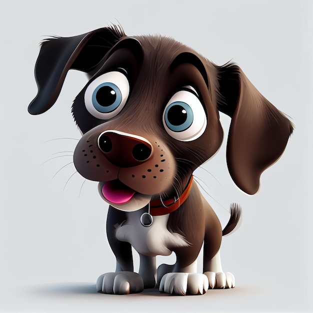 Animation 3D de personnage de chien de dessin animé mignon sur fond blanc